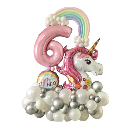 WHITE AND SILVER UNICORN BIRTHDAY STAND
