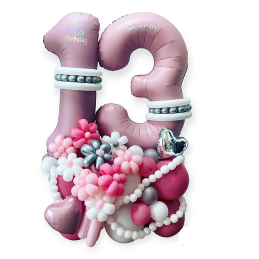 ELEGANT SILVER AND PINK BIRTHDAY BALLOON STAND