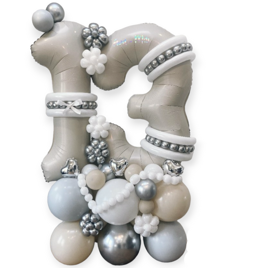 LIGHT SILVER PERSONALIZED BIRTHDAY NUMBER BALLOON STAND